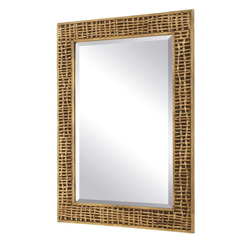 Pemberly Row Woven In Time Antiqued Gold Leaf Mirror with Beveled Edge