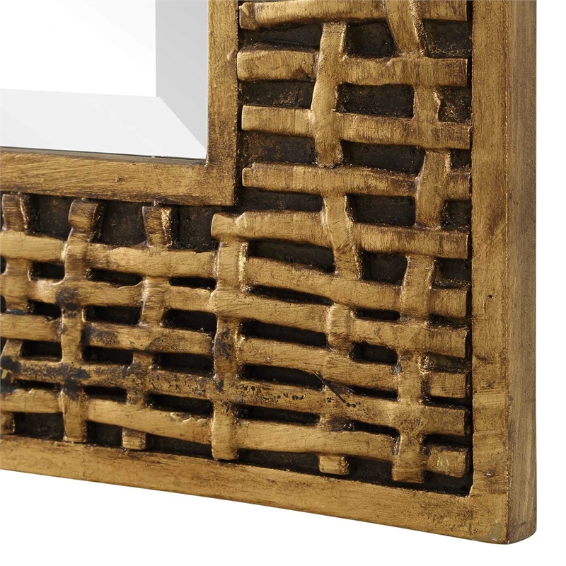 Pemberly Row Woven In Time Antiqued Gold Leaf Mirror with Beveled Edge