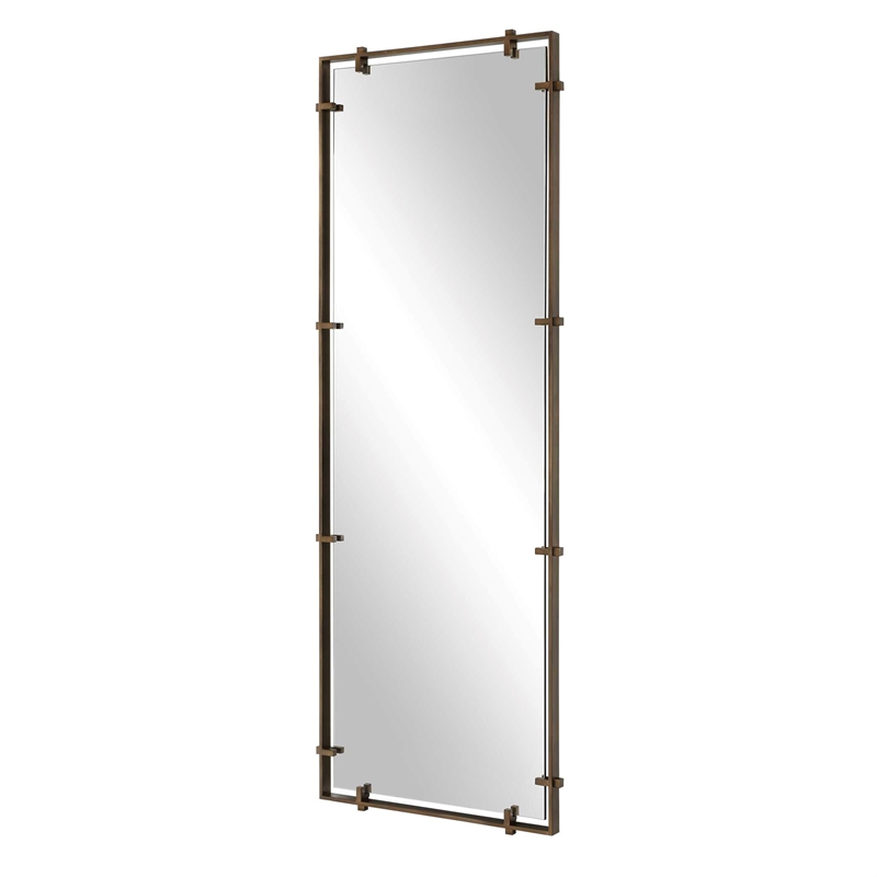 Pemberly Row Refined Iron Frame Full Length Floating Mirror in Dark Bronze