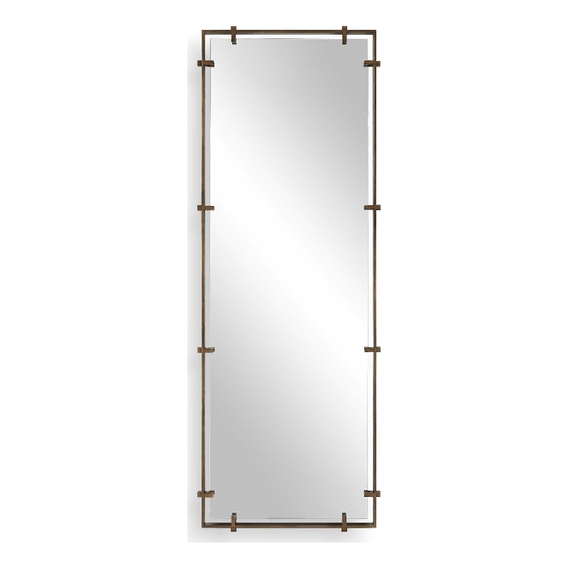 Pemberly Row Refined Iron Frame Full Length Floating Mirror in Dark Bronze