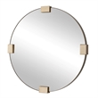 Pemberly Row Travertine Round Iron Band Frame Mirror in Golden Bronze