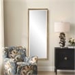 Pemberly Row Full Length Rattan Wrapped Iron Frame Tall Mirror in Gold