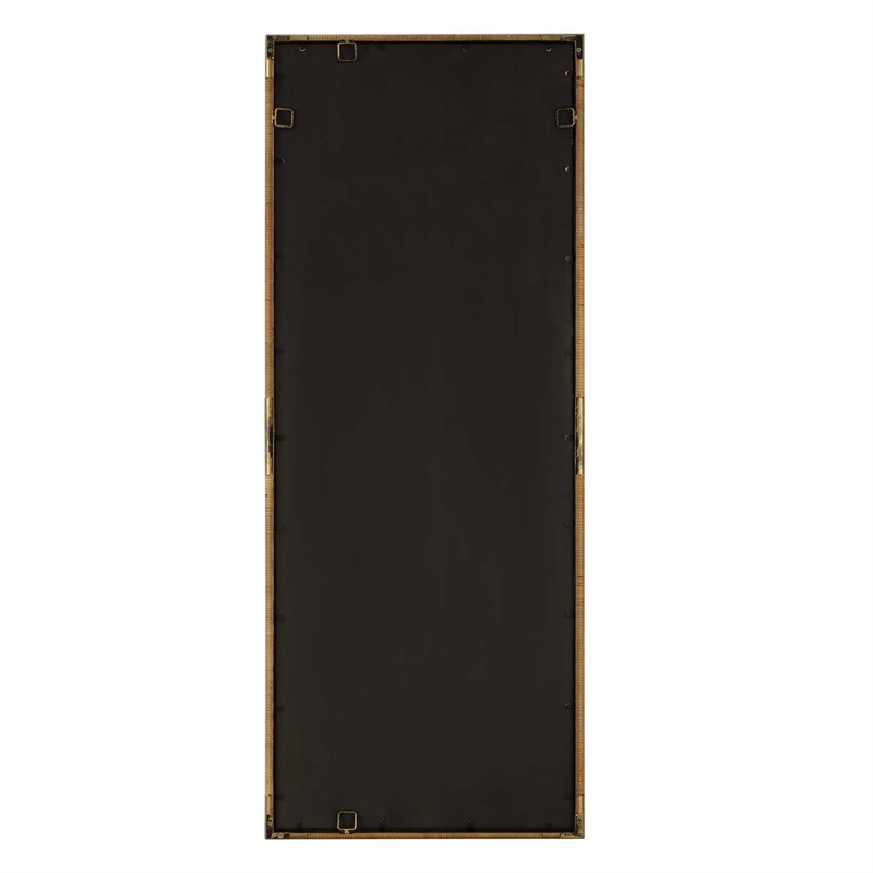 Pemberly Row Full Length Rattan Wrapped Iron Frame Tall Mirror in Gold