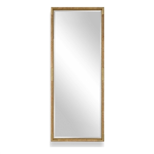 Pemberly Row Full Length Rattan Wrapped Iron Frame Tall Mirror in Gold
