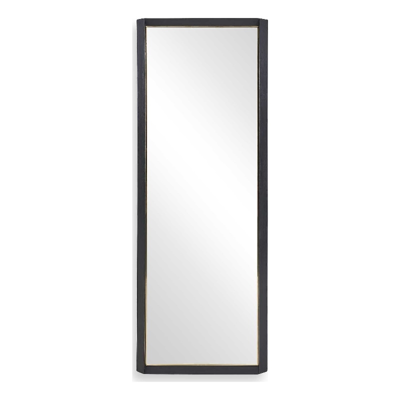 Pemberly Row Tall Wooden Mirror with Gold Inner Ledge in Black