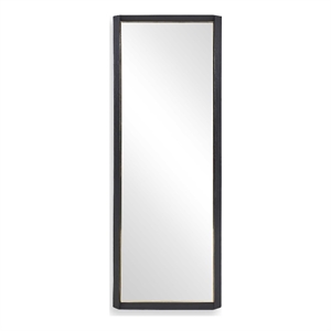 Pemberly Row Tall Wooden Mirror with Gold Inner Ledge in Black