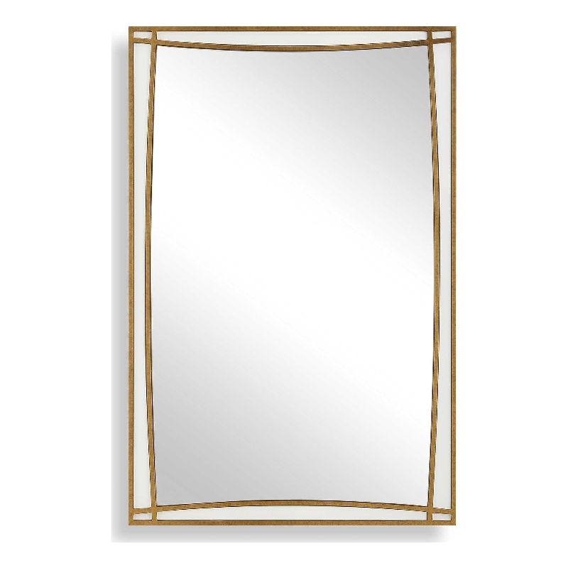 Pemberly Row Antique Gold Mirror with White Glass Inlays and Curved Lines