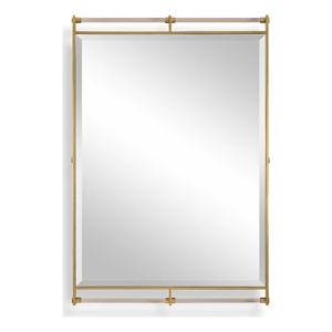 Pemberly Row Antique Brass Stainless Steel Mirror with Amber Acrylic Bars