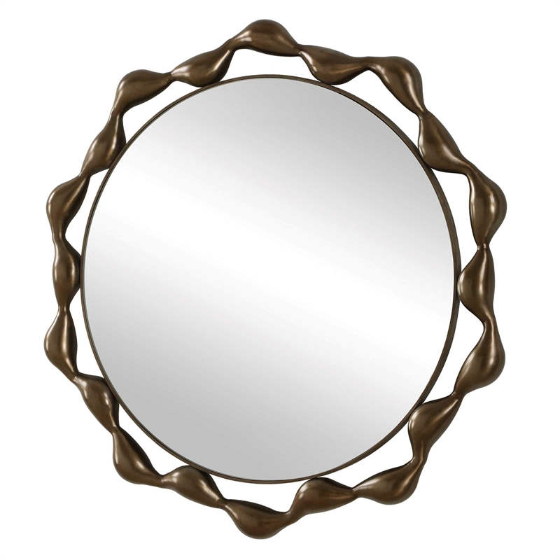 Pemberly Row Cast Iron Sculptural Profile Round Mirror in Warm Bronze