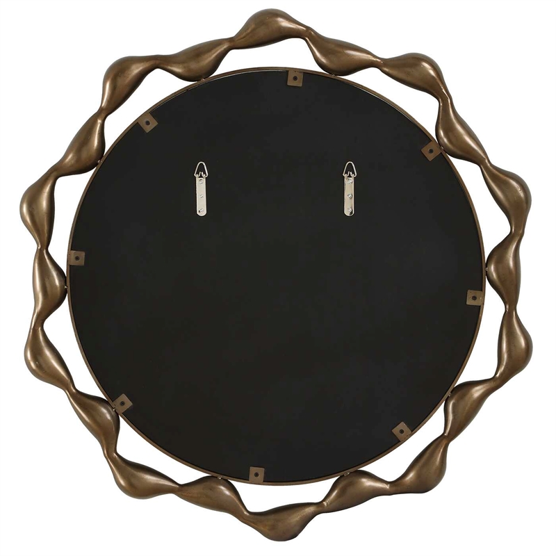 Pemberly Row Cast Iron Sculptural Profile Round Mirror in Warm Bronze