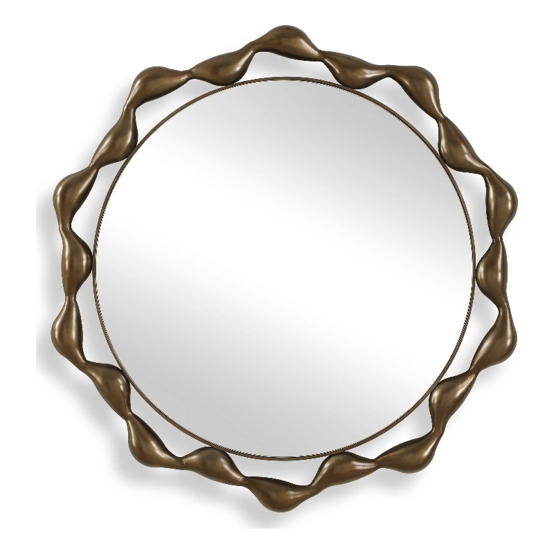 Pemberly Row Cast Iron Sculptural Profile Round Mirror in Warm Bronze