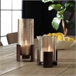 Pemberly Row Cylinder Cast Iron Candleholders with Glass in Bronze (Set of 2)