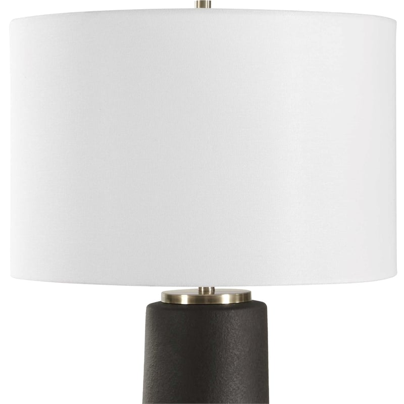 Pemberly Row Rustic Bronze Ceramic Table Lamp with Linen Shade in Black
