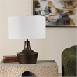 Pemberly Row Gracefully Curved Bronze Table Lamp with White Linen Shade