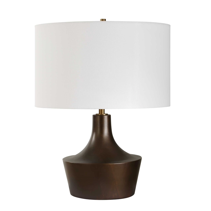 Pemberly Row Gracefully Curved Bronze Table Lamp with White Linen Shade