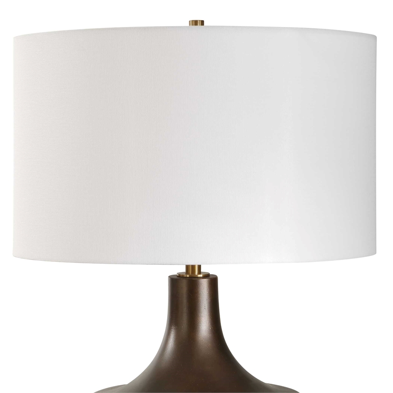 Pemberly Row Gracefully Curved Bronze Table Lamp with White Linen Shade