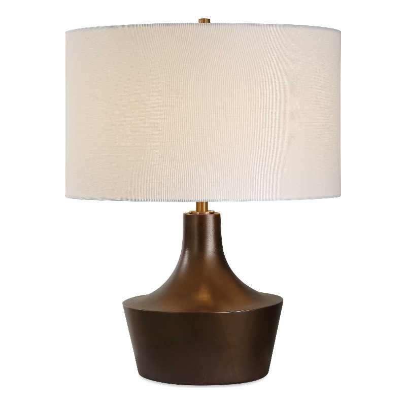 Pemberly Row Gracefully Curved Bronze Table Lamp with White Linen Shade