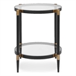 Pemberly Row Round Tempered Glass Side Table with Gold Accents in Black