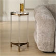 Pemberly Row Round Acrylic Accent Table with Bronze Iron Frame