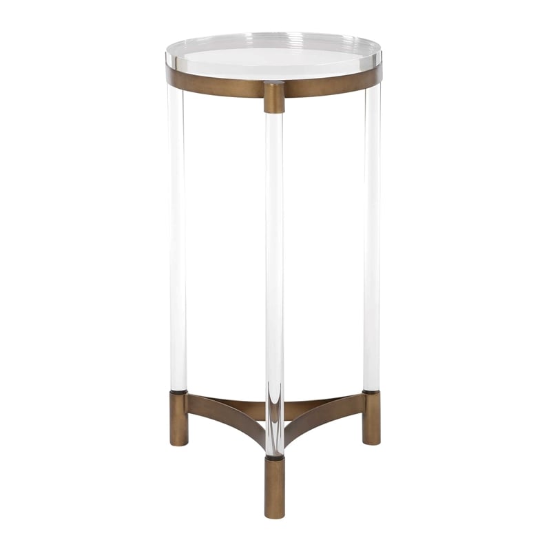 Pemberly Row Round Acrylic Accent Table with Bronze Iron Frame