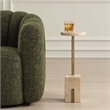 Pemberly Row Oval Travertine Accent Table with Sleek Brass Support