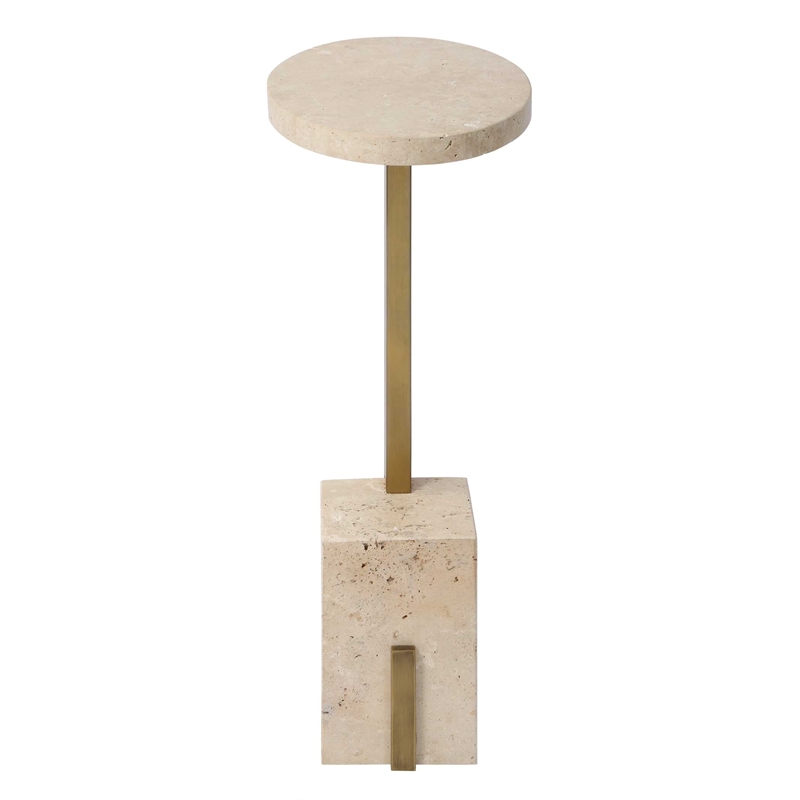 Pemberly Row Oval Travertine Accent Table with Sleek Brass Support