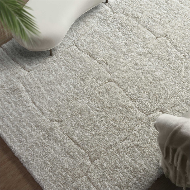 Pemberly Row Cozy Shag New Zealand Wool Tufted 8 X 10 Rug in Ivory