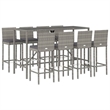 Pemberly Row 9 Piece Steel Outdoor Patio Bar Set with Cushions in Gray