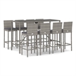Pemberly Row 9 Piece Steel Outdoor Patio Bar Set with Cushions in Gray