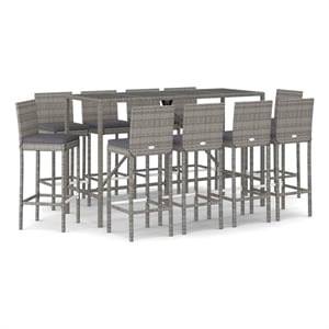 Pemberly Row 11 Piece Steel Outdoor Patio Bar Set with Cushions in Gray