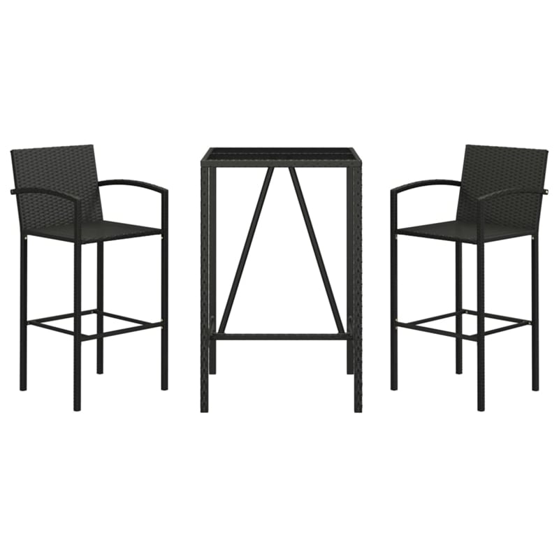 Pemberly Row Steel Outdoor Patio Bar Set with Cushions in Black