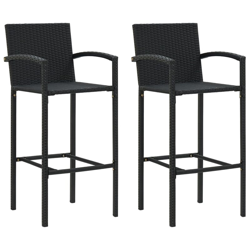 Pemberly Row Steel Outdoor Patio Bar Set with Cushions in Black