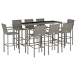 Pemberly Row 9 Piece Steel Outdoor Patio Bar Set with Cushions in Gray