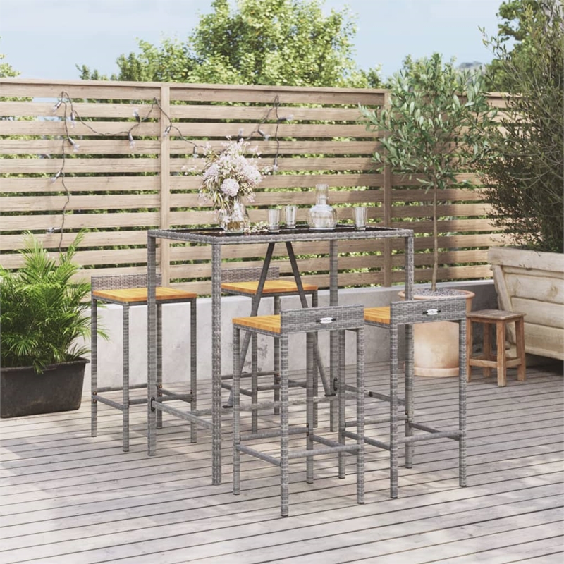 Pemberly Row Steel Outdoor Patio Bar Set with Cushions in Gray