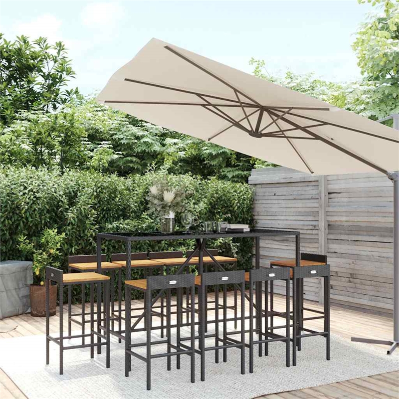 Pemberly Row Steel Outdoor Patio Bar Set with Cushions in Black