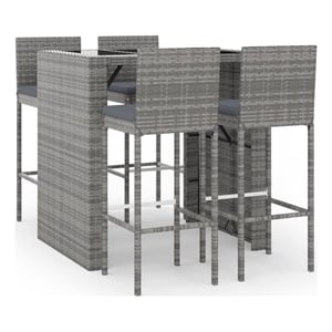 Pemberly Row 7 Piece Steel Outdoor Patio Bar Set with Cushions in Gray