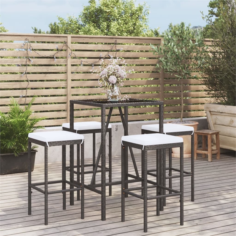 Pemberly Row 5 Piece Steel Outdoor Patio Bar Set with Cushions in Black