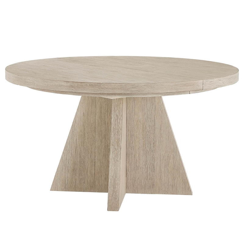 Pemberly Row Round Oak Pedestal Dining Table with Leaf in Dockside Natural