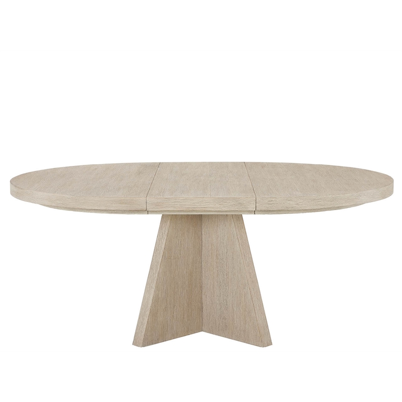 Pemberly Row Round Oak Pedestal Dining Table with Leaf in Dockside Natural