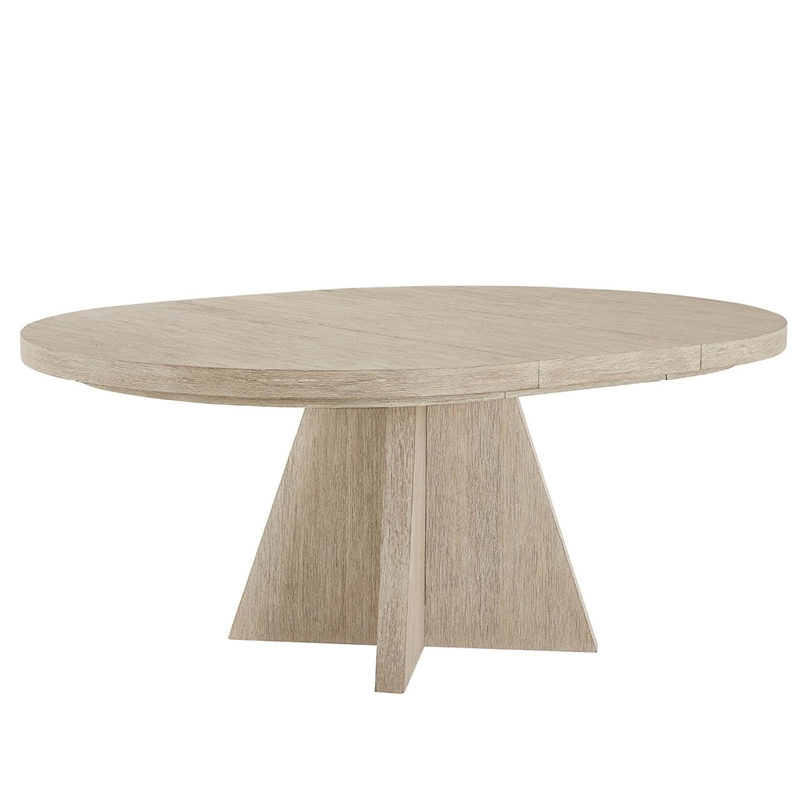Pemberly Row Round Oak Pedestal Dining Table with Leaf in Dockside Natural