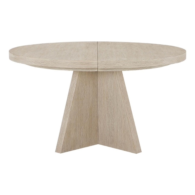 Pemberly Row Round Oak Pedestal Dining Table with Leaf in Dockside Natural
