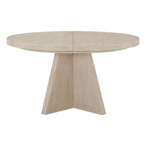Pemberly Row Round Oak Pedestal Dining Table with Leaf in Dockside Natural