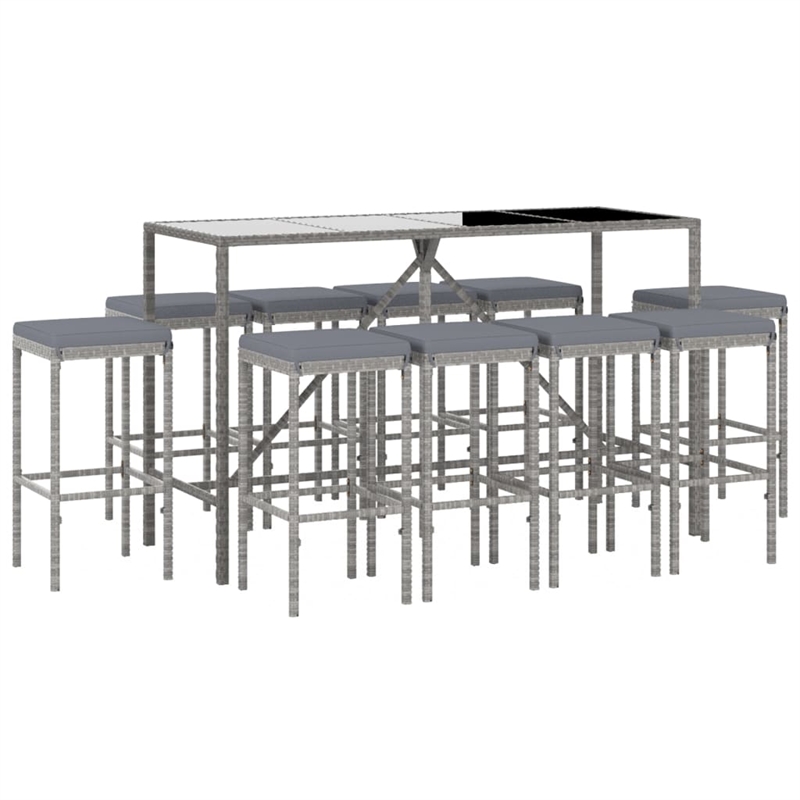 Pemberly Row 11 Piece Poly Rattan Outdoor Patio Bar Set in Black/Gray