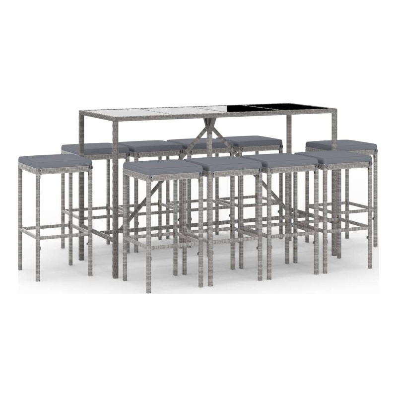 Pemberly Row 11 Piece Poly Rattan Outdoor Patio Bar Set in Black/Gray