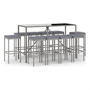 Pemberly Row 11 Piece Poly Rattan Outdoor Patio Bar Set in Black/Gray