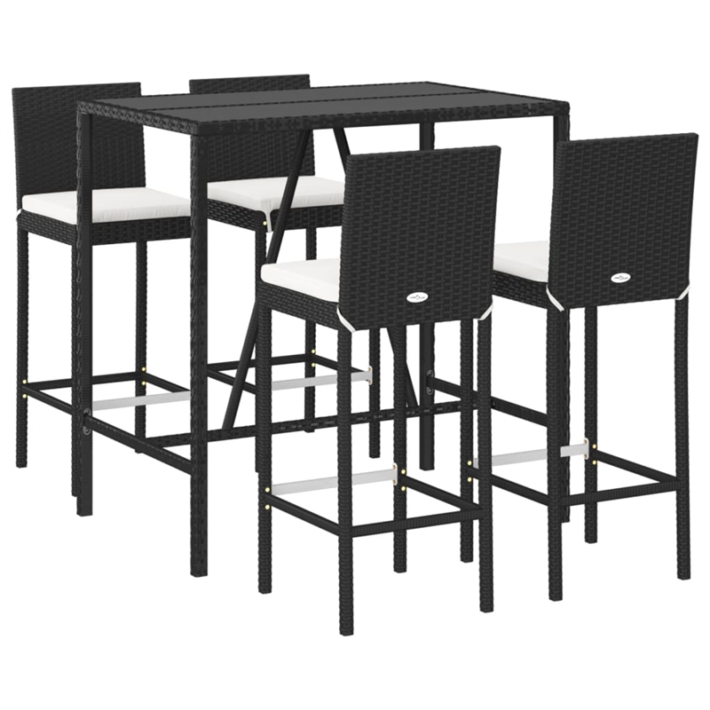 Pemberly Row 5 Piece Steel Outdoor Patio Bar Set with Cushions in Black