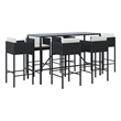 Pemberly Row Steel Large Outdoor Patio Bar Set with Cushions in Black