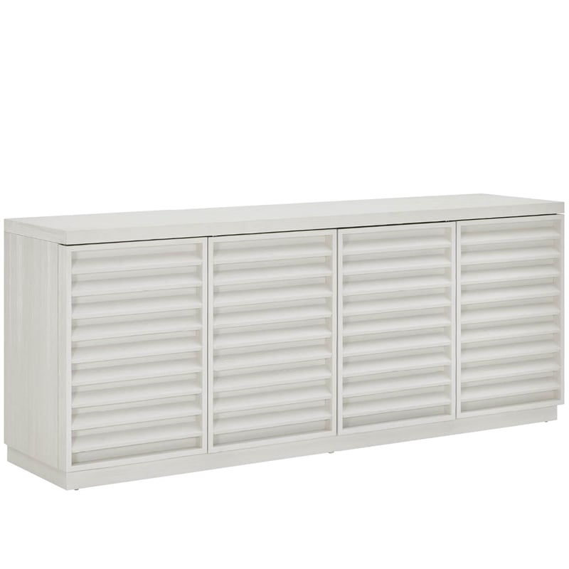 Pemberly Row Louvered Door Credenza with Adjustable Shelves in Shoreline White