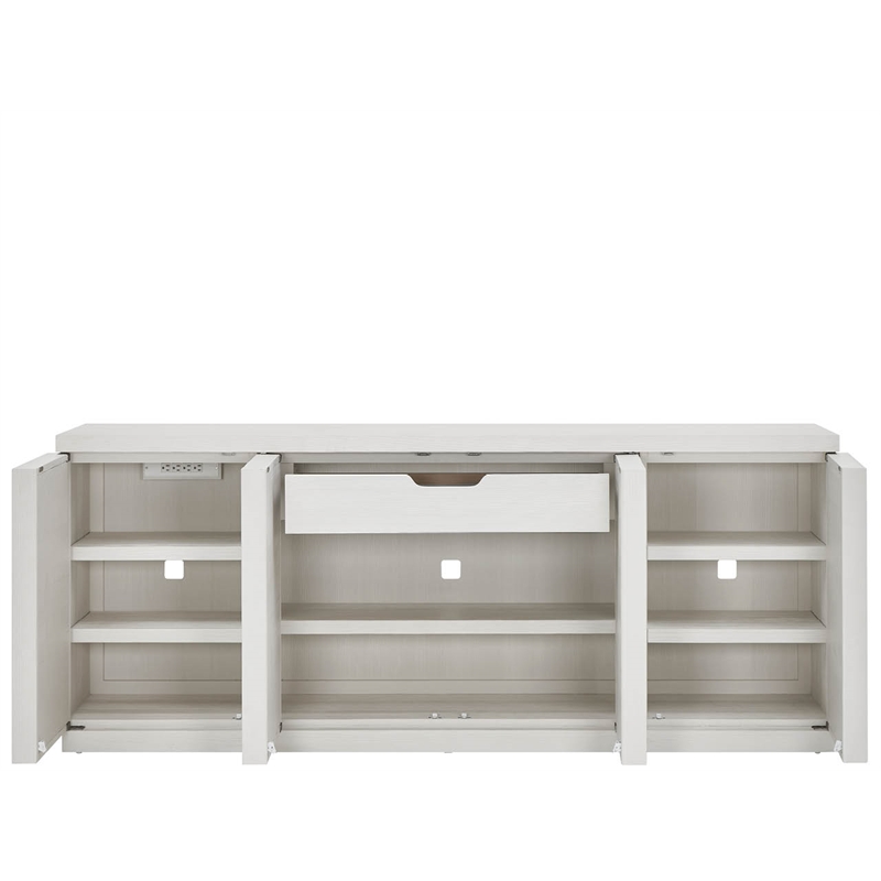 Pemberly Row Louvered Door Credenza with Adjustable Shelves in Shoreline White