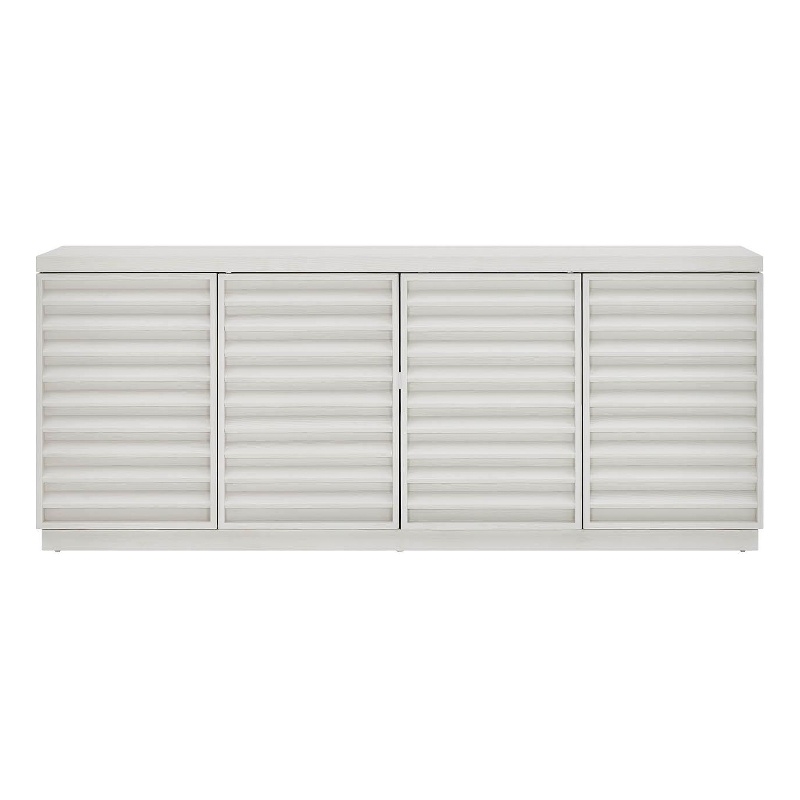 Pemberly Row Louvered Door Credenza with Adjustable Shelves in Shoreline White